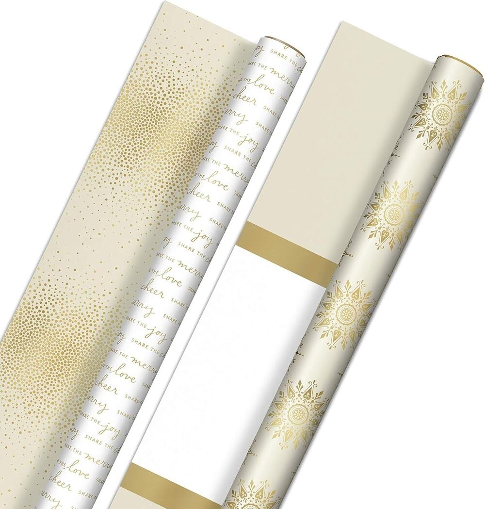 Hallmark Reversible White and Gold Wrapping Paper 2 Jumbo Rolls